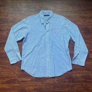Ralph Lauren Nautical blue and white striped long sleeve button down shirt